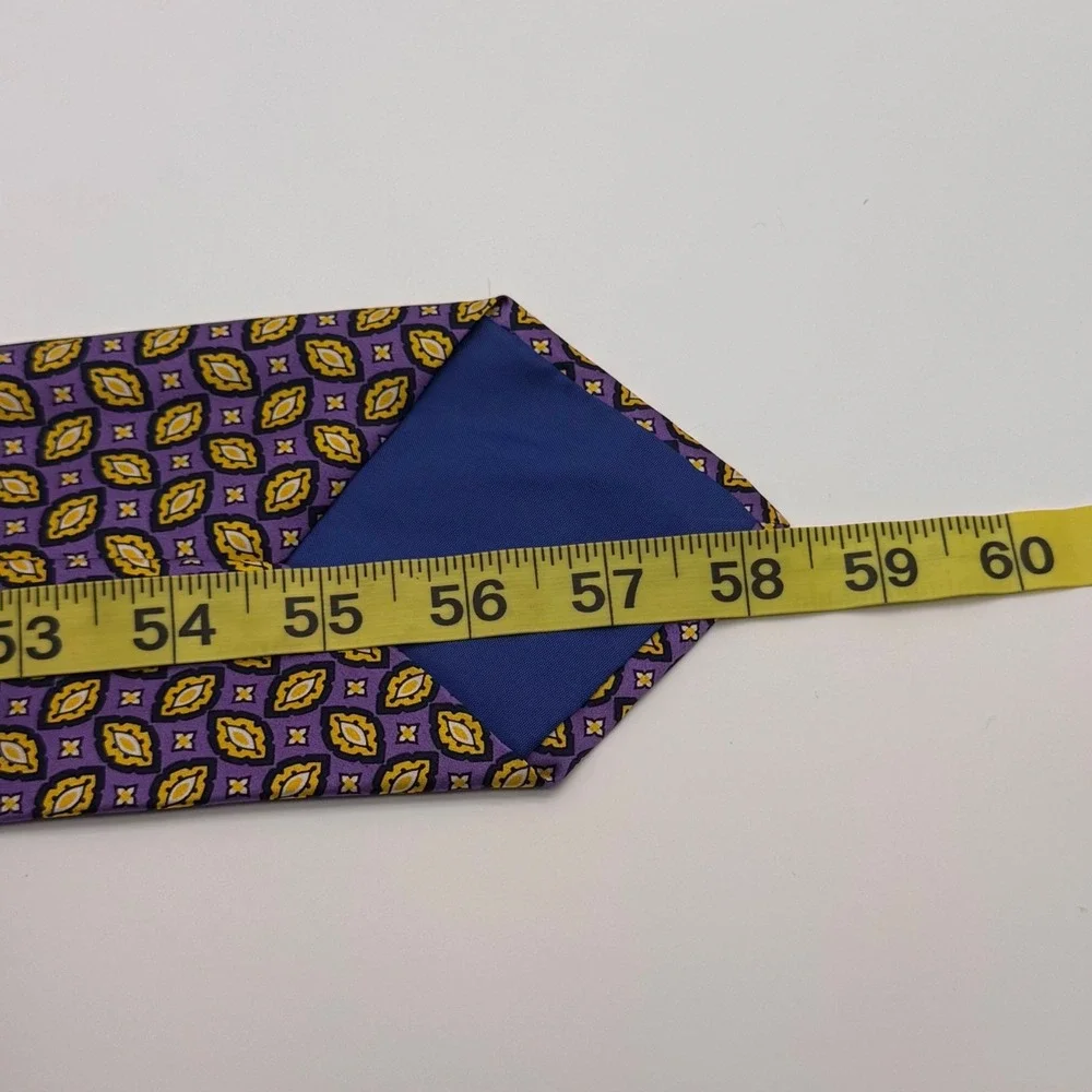 Paco Rabanne Silk Tie Made in Italy Purple Gold Geometric Medallion Designer Tie